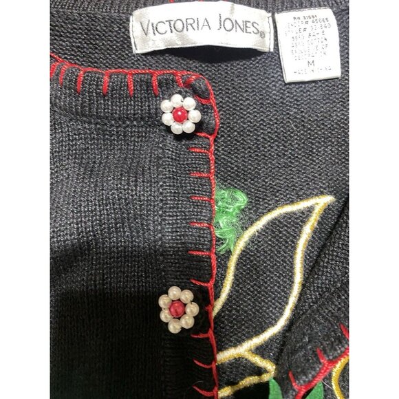 Victoria Jones Christmas Sweater Size Medium Button Up Cardigan - Picture 6 of 11